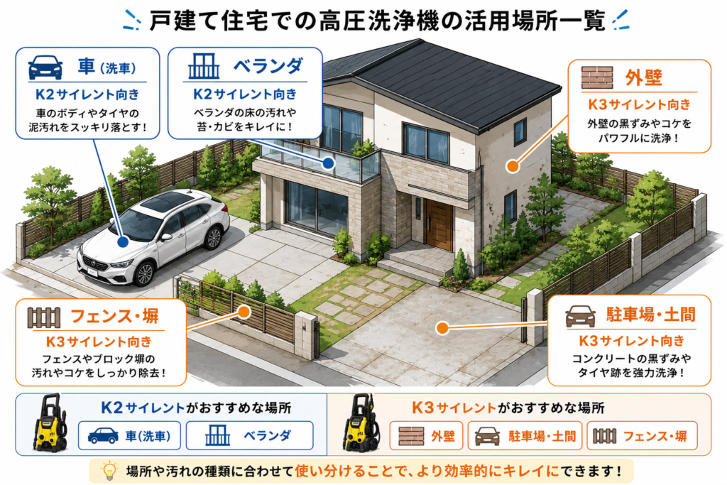 戸建て住宅での高圧洗浄機の活用場所一覧
