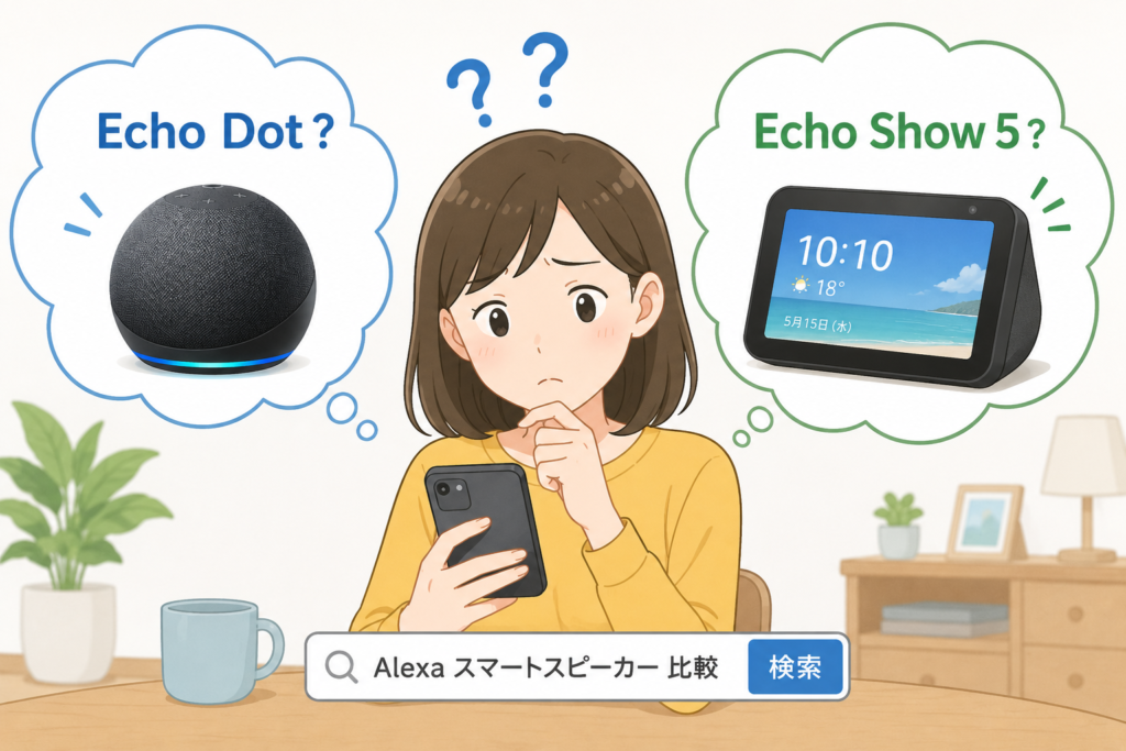 スマートスピーカー選びに悩む女性