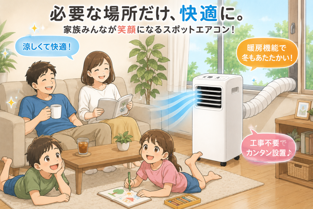 満足してスポットエアコンを使う家族