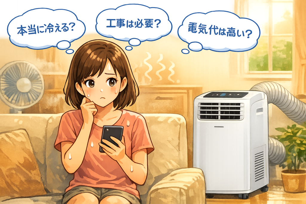 エアコン選びに悩む女性