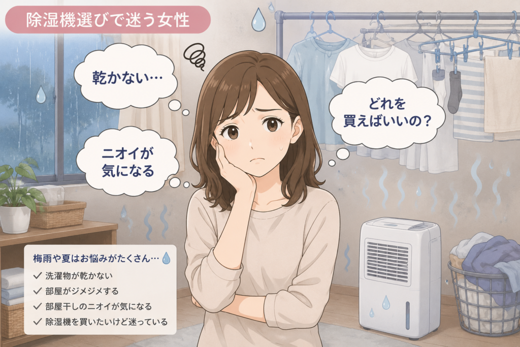 梅雨の湿気対策に悩む女性