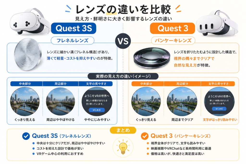 Quest 3SとQuest 3のレンズ比較