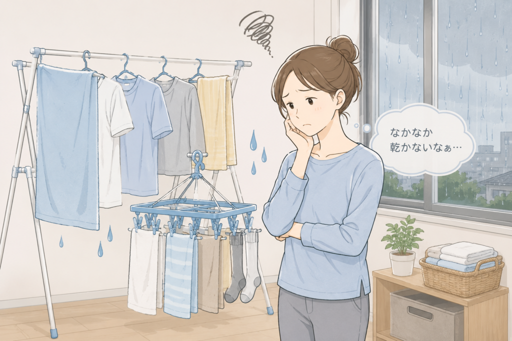 雨の日の洗濯物乾かない部屋