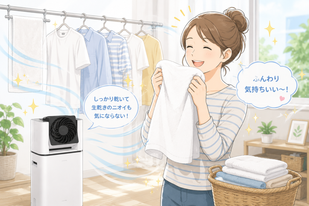 洗濯物が気持ちよく乾いた場面