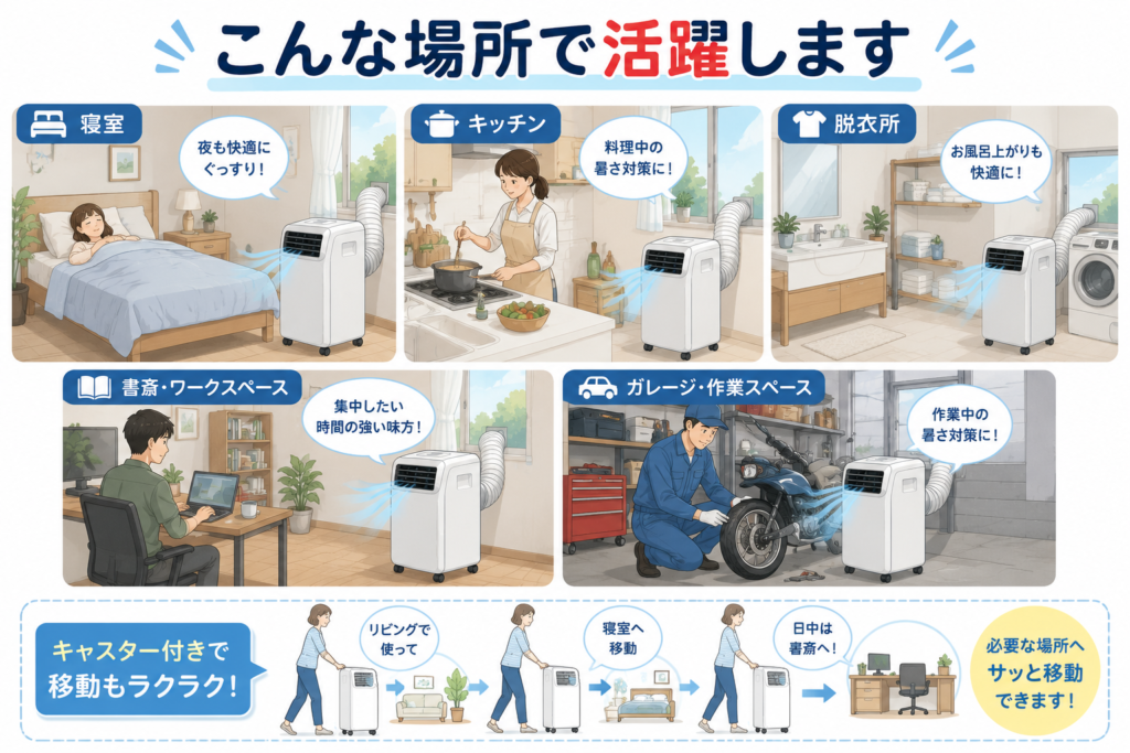 あなたに合うのはどっち?ポータブルエアコンの便利活用法
