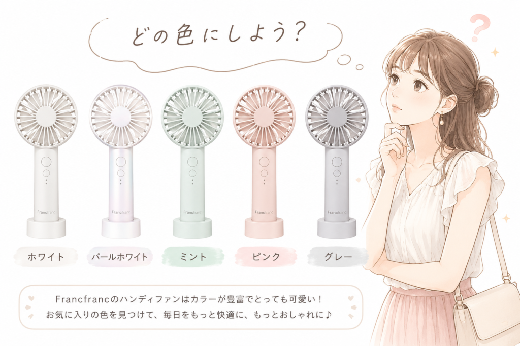 Francfrancハンディファン人気カラー5色比較