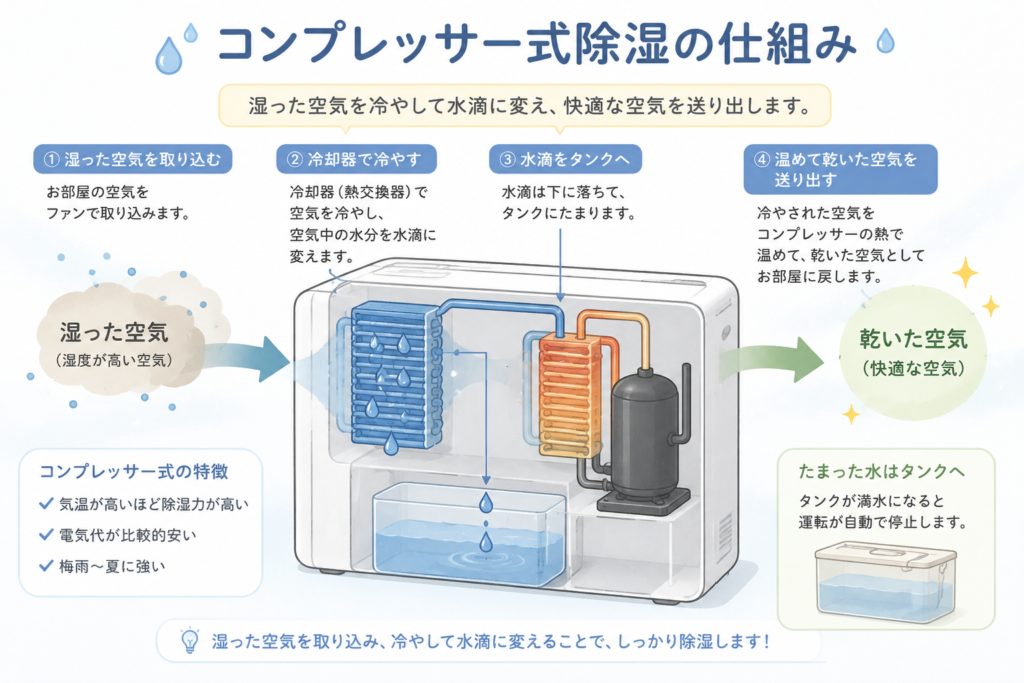 コンプレッサー式除湿の仕組み