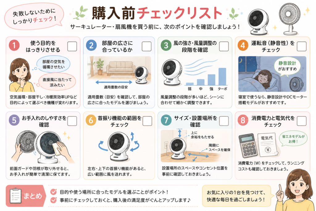 サーキュレーター、扇風機、購入前チェックリスト