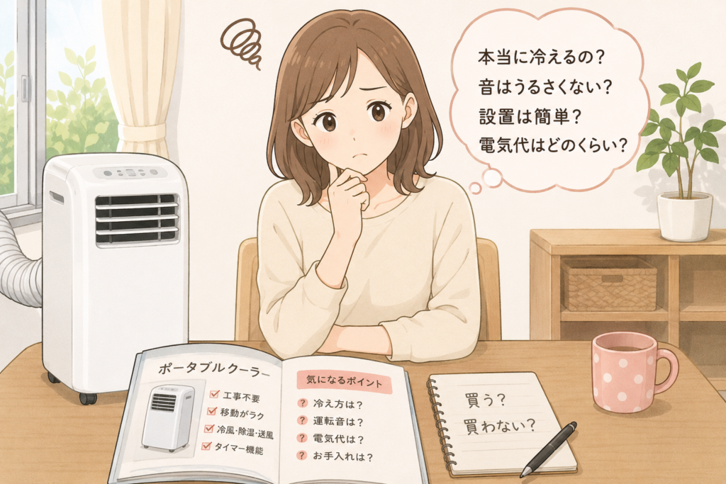 エアコン選びに迷う女性
