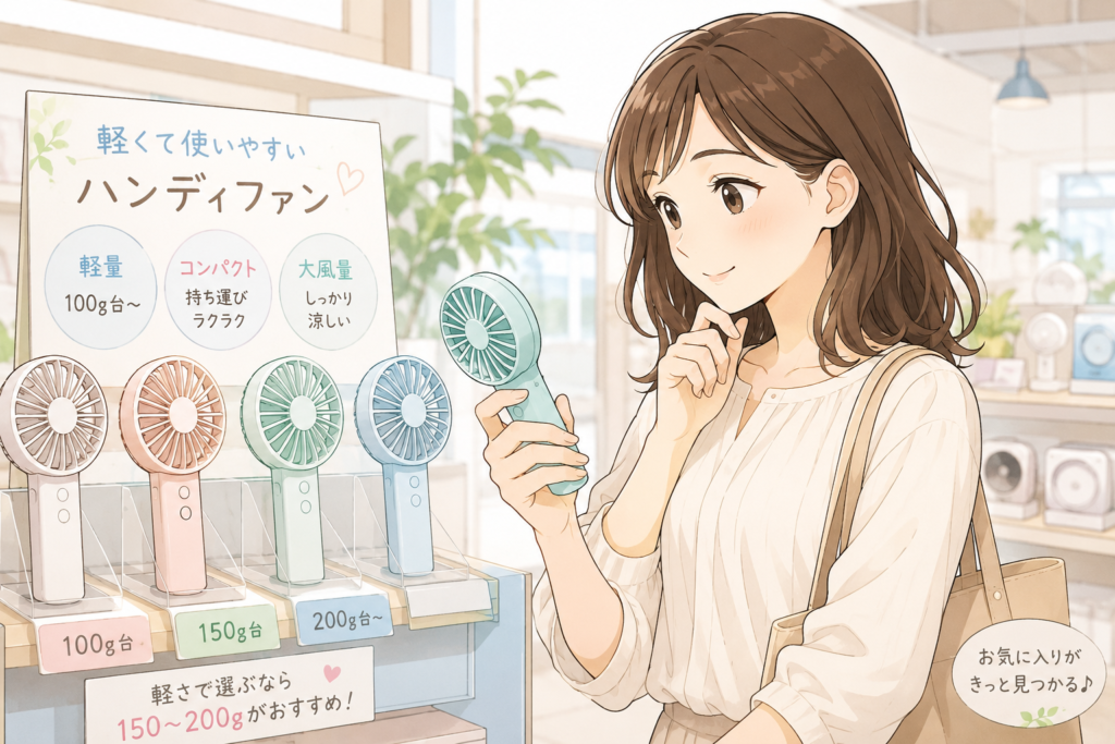 ハンディファンを選ぶ女性