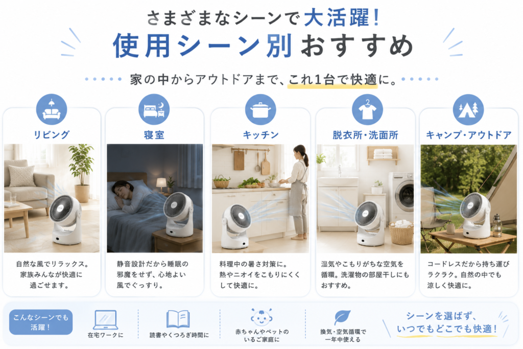 ポータブルファンの使用シーン紹介