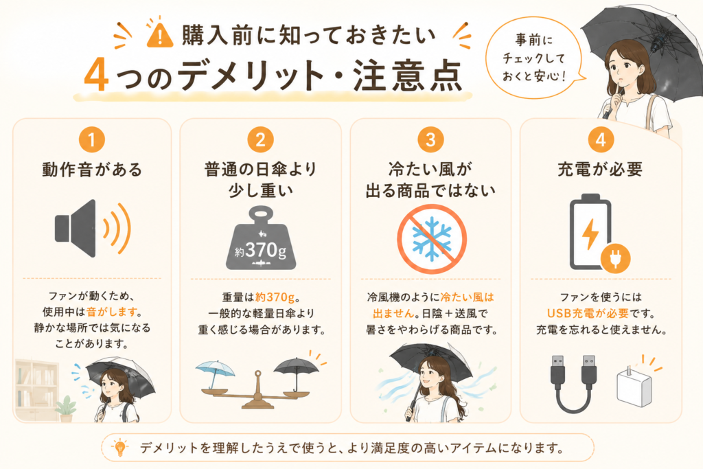 サンコー ファンブレラPOLE PLUSの悪い口コミ・デメリット