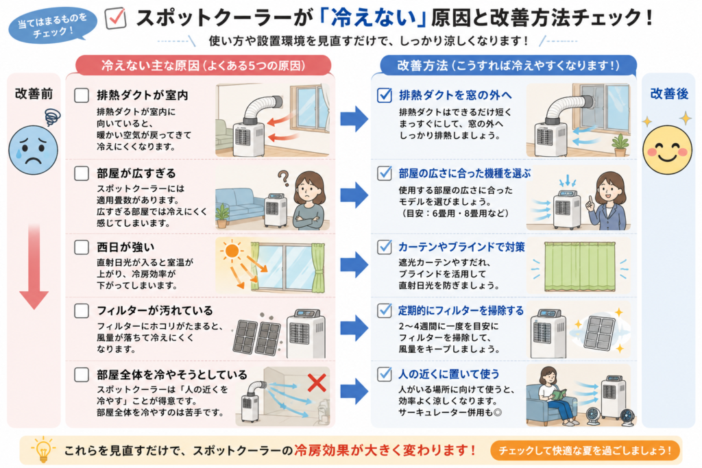 スポットクーラーの冷えない原因と改善法