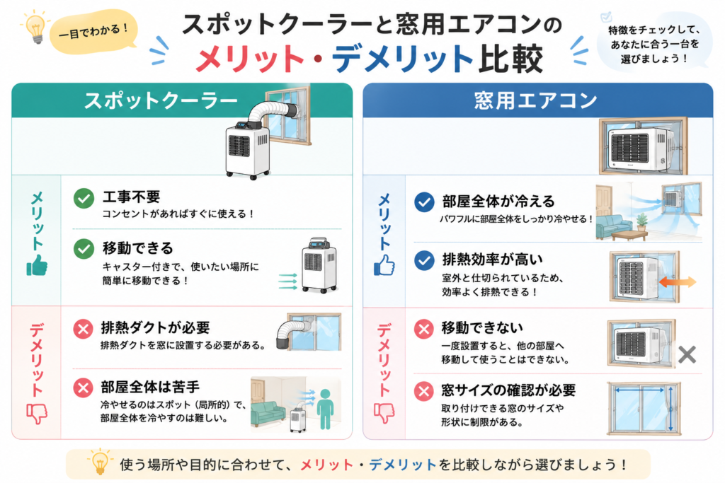 スポットクーラーと窓用エアコン比較