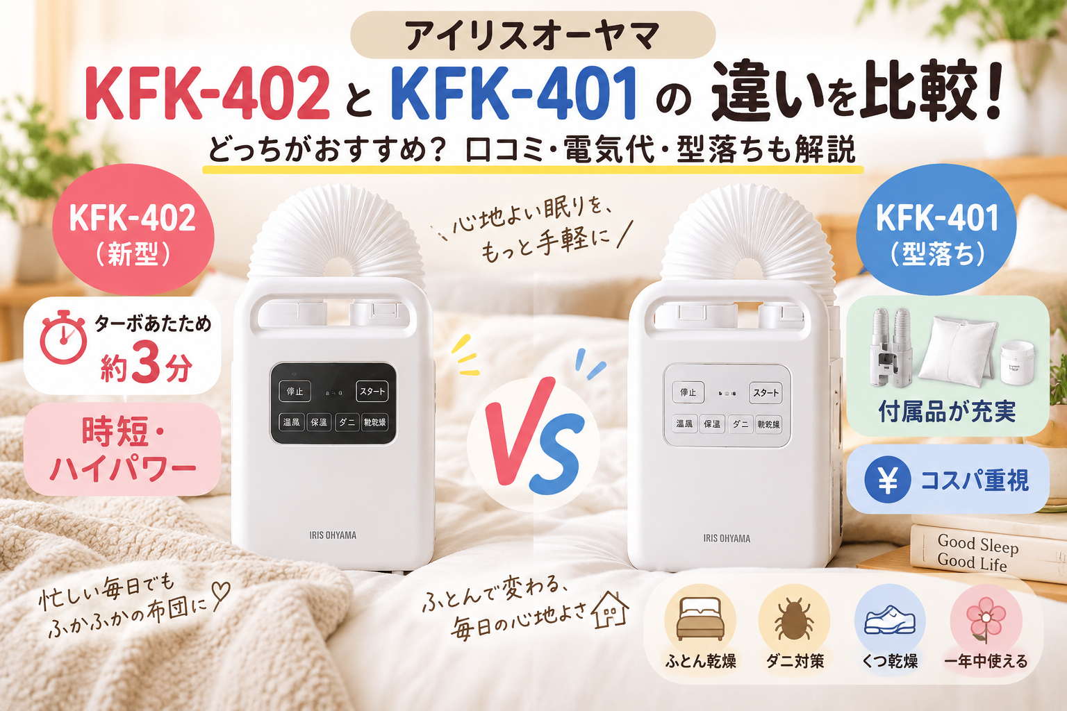 アイリスオーヤマKFK-402とKFK-401の違いを比較！どっちがおすすめ